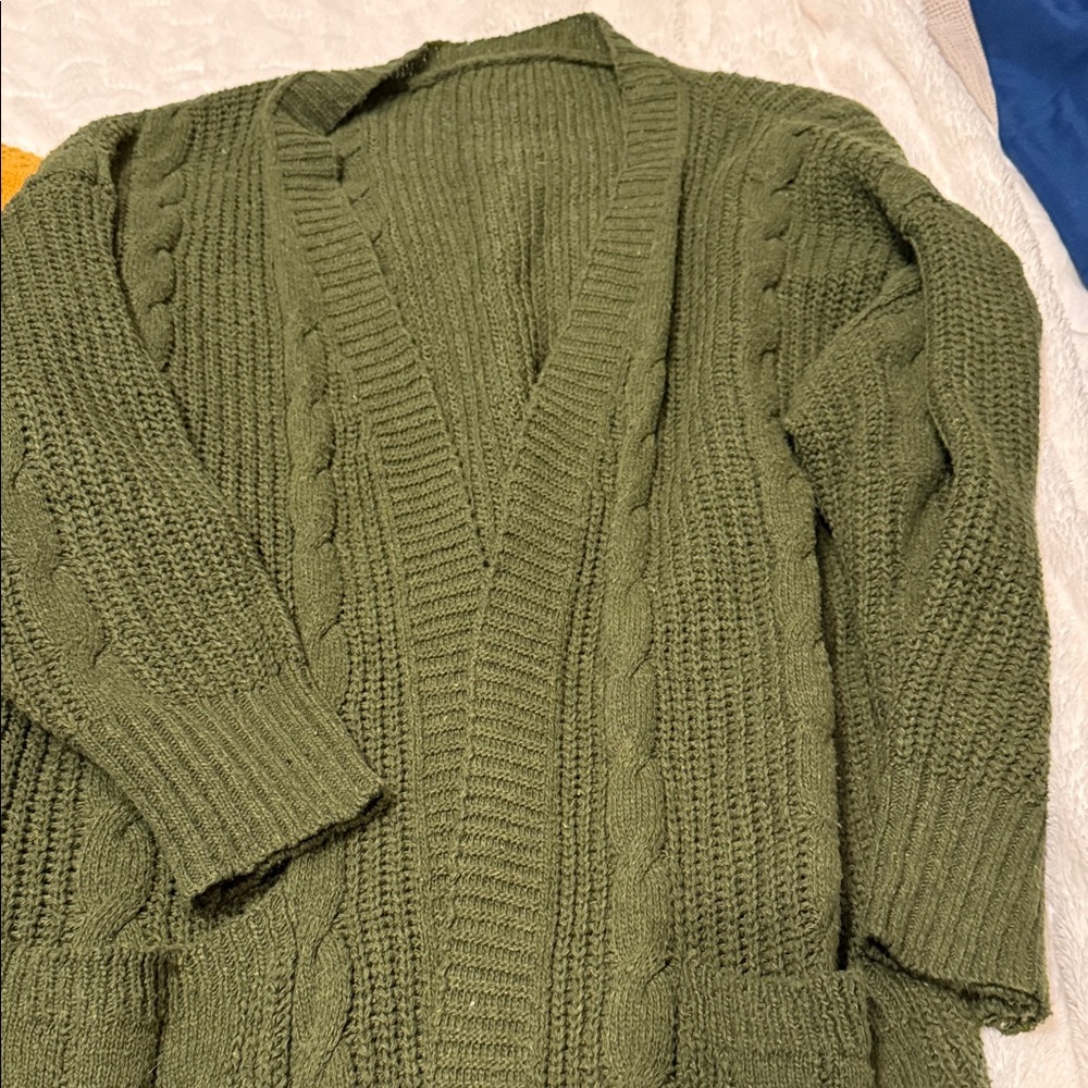 2 Cozy Mustard and Olive Cable Knit Sweaters - Picture 3 of 8
